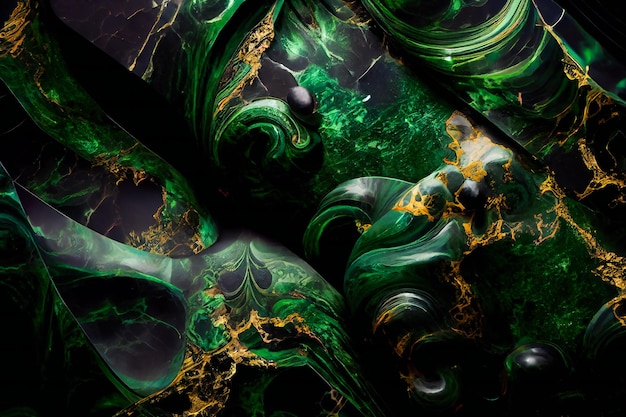 Текстура зеленого и золотого мрамора Роскошный абстрактный фон Генеративный AIxA