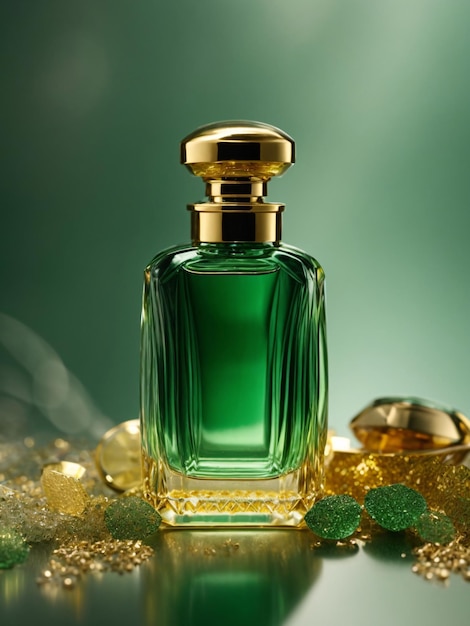 Premium AI Image | Green and Gold Perfume Bottle