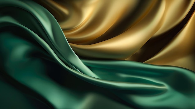 A green and gold silk fabric with a soft background.