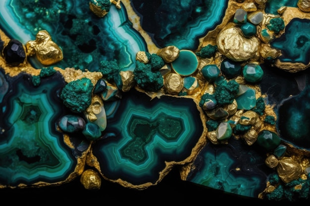 Green and golden malachite gemstone texture background