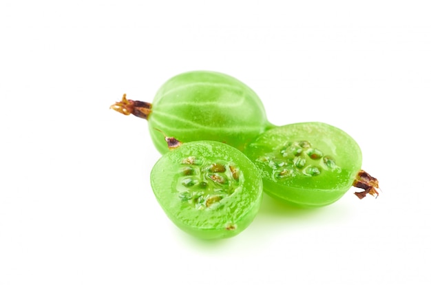 Green gooseberry on white isolated