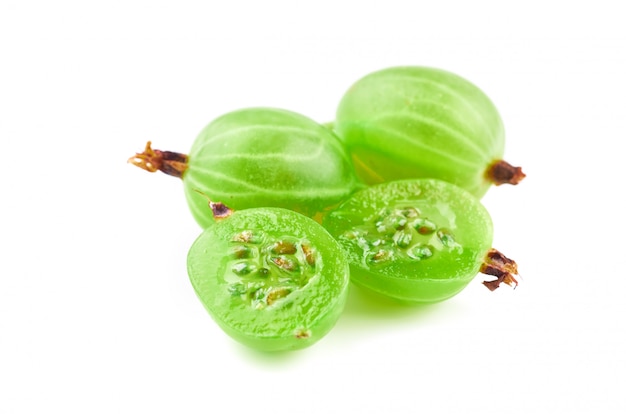 Green gooseberry on white isolated