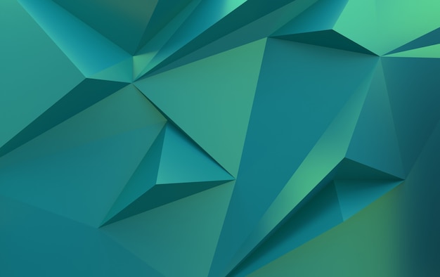 Green gradient triangular polygons, 3d render