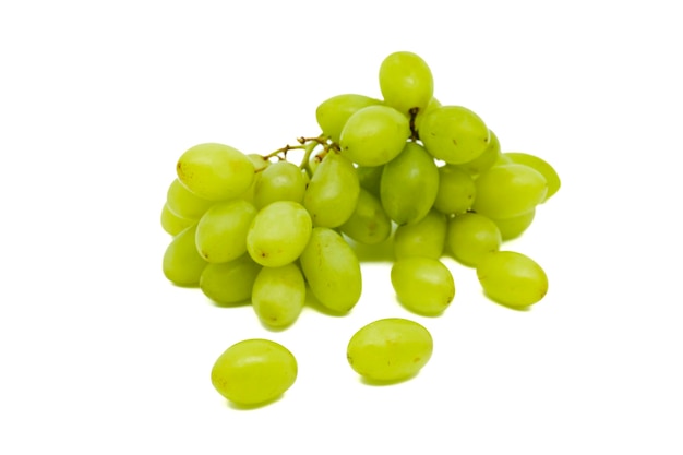 Green grapes with sliced isolated on white background with copy space