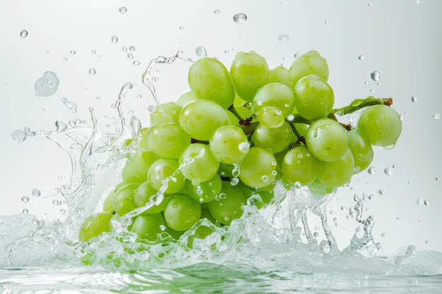 Photo green grapes with water splash isolated on white background