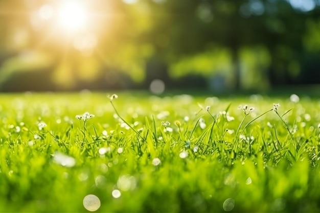 Green grass background with sunshine