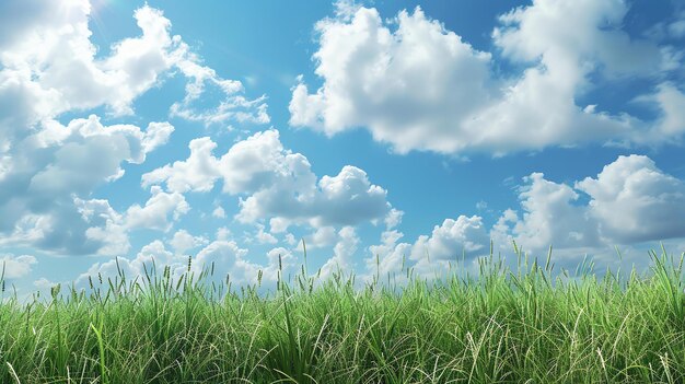 Photo green grass field under blue sky with white clouds