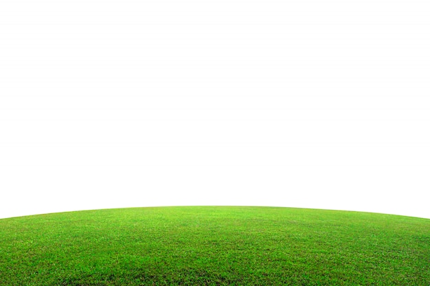 Green grass field on mountain isolated on white.