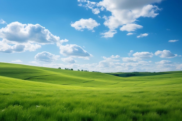 A Green Grass Field under a Summer Sky Generative Ai