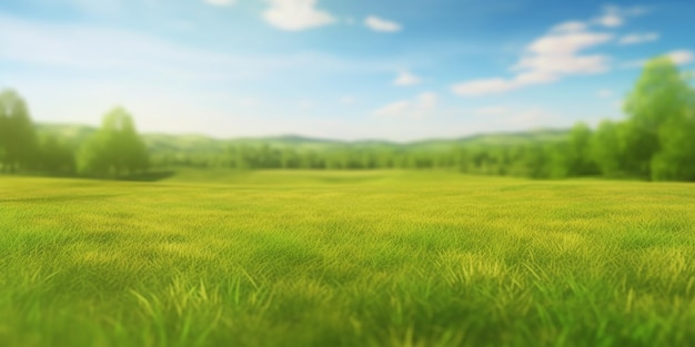 Green grass field with a blue sky and clouds