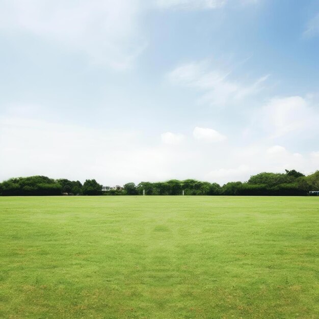 Photo green grass field with blue sky and white cloud in the background