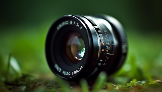 Green grass in foreground captured with Canon SLR camera lens generated by AI