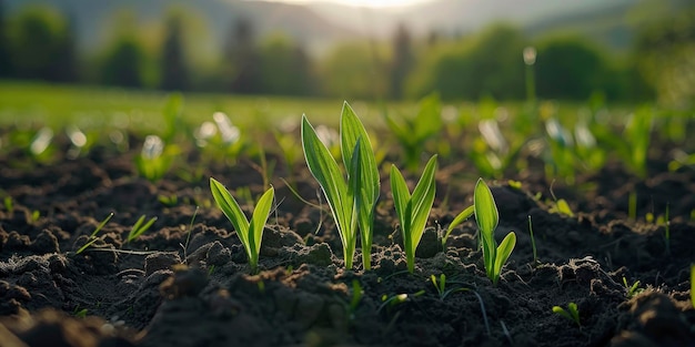 Green grass growing in the spring closeup photo