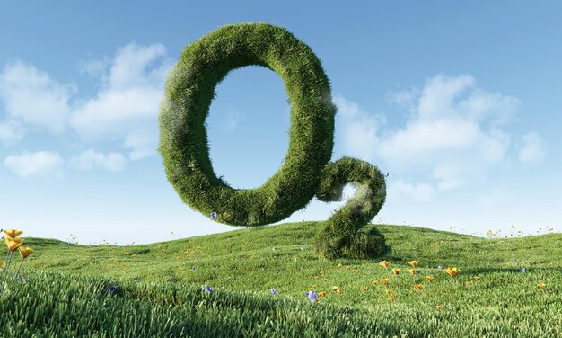 Фото Зеленая трава в поле со словом o2 на ней