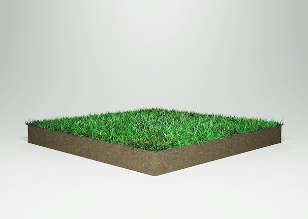 A green grass patch is placed on a square of concrete.