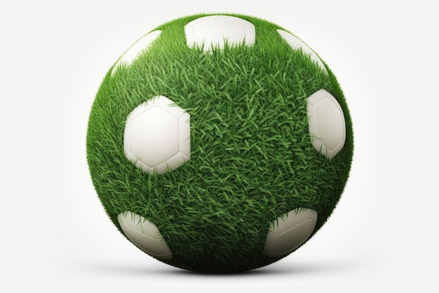 Green grass realistic football field soccer ball white background