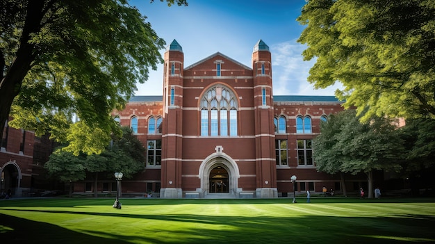 Green grass school building