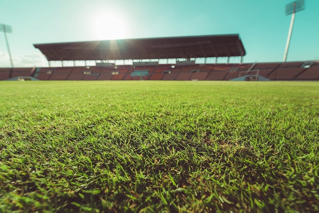 Photo green grass in soccer stadium