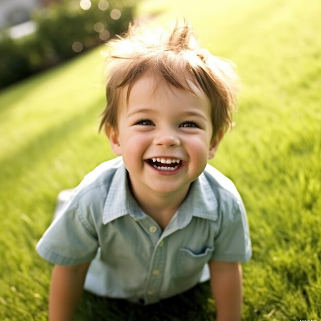 Green Grass and Sunshine A Child Enjoying Nature on a Summer Day Generated by AI