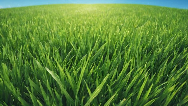 Green grass texture with blang copyspace against blue sky