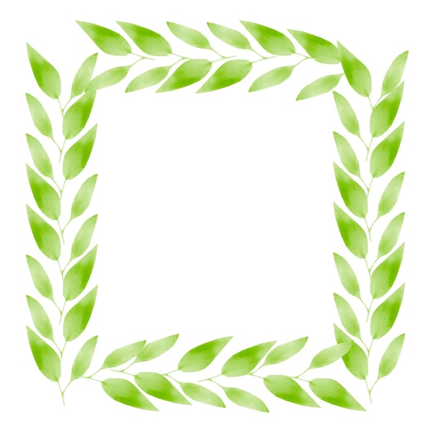 나뭇잎과 잔디가 있는 녹색 잔디 수채화 프레임 격리된 손으로 그림 디자인 요소를 그린