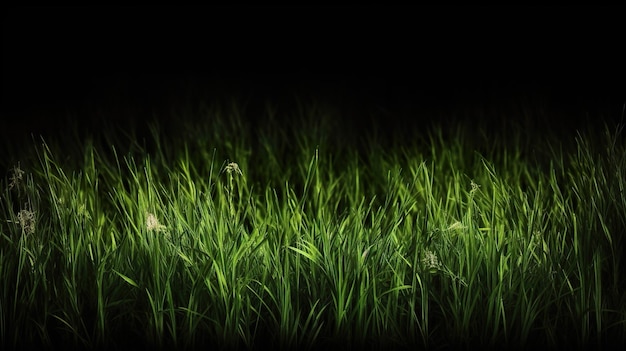 A green grass with a black background