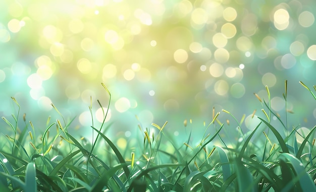 보케 배경의 녹색 잔디 봄 또는 여름 개념