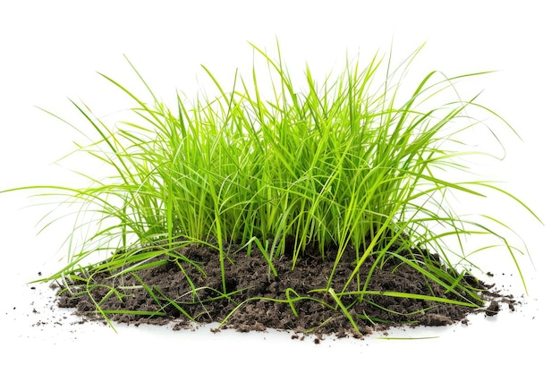 Green grass with dirt isolated on white background and texture