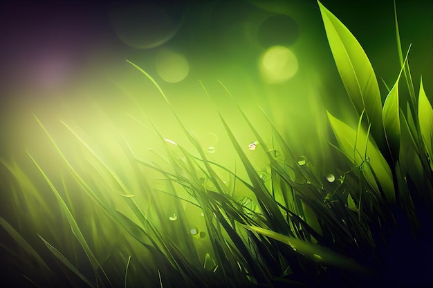 A green grass with a leaf on it