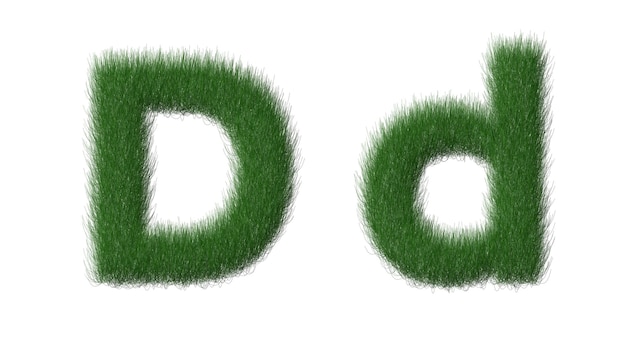 Photo green grass with the letter d on a white background