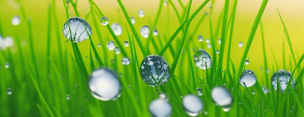 Foto erba verde con doppi d'acqua piovana