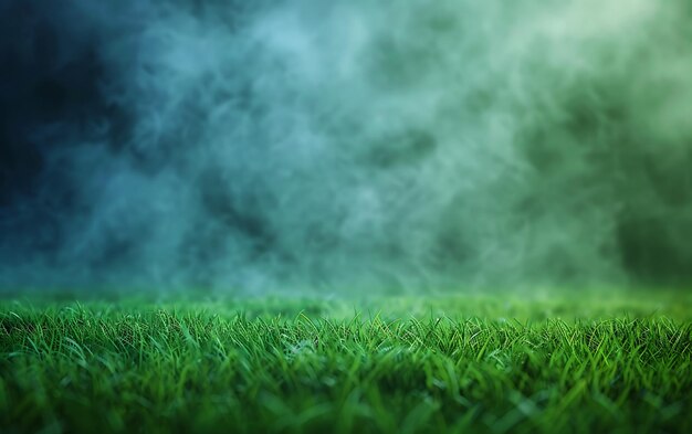 a green grass with smoke in the background