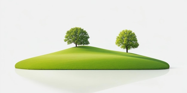 Photo green grass with trees on white background 3d render ecology concept