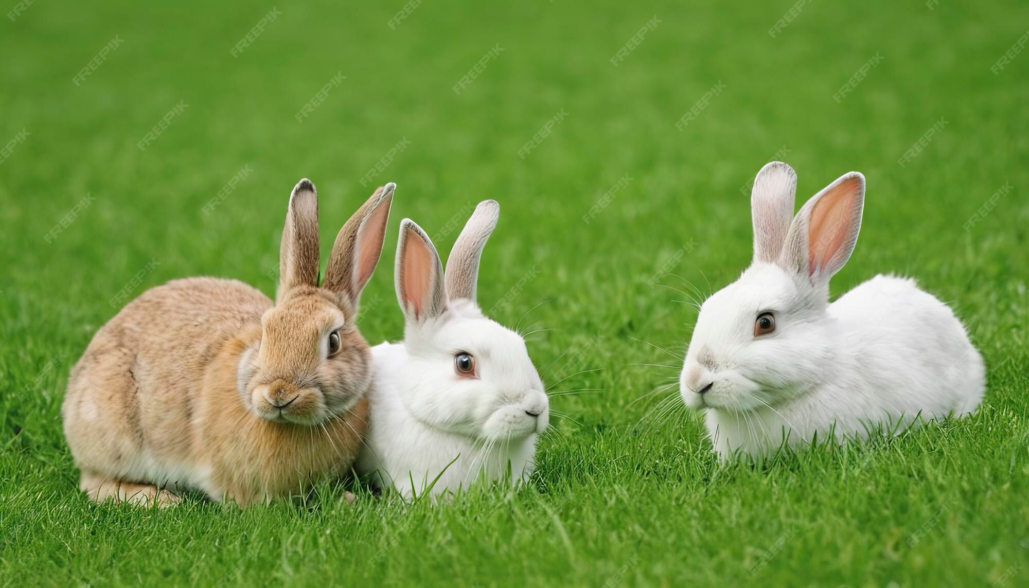 Premium Photo | Green grass with two rabbits