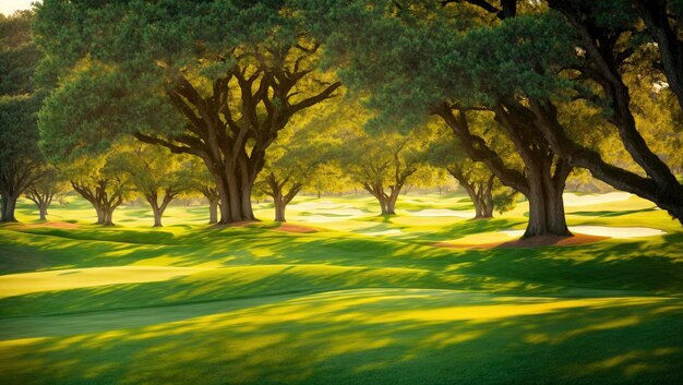 Green grass and woods on a golf field