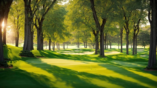 Green Grass and Woods on a Golf Field