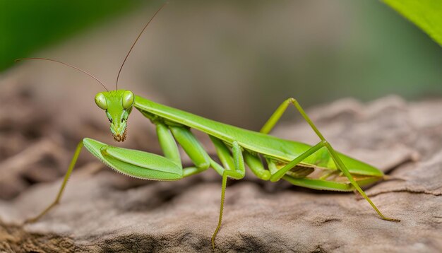 a green grasshopper is sitting on a log