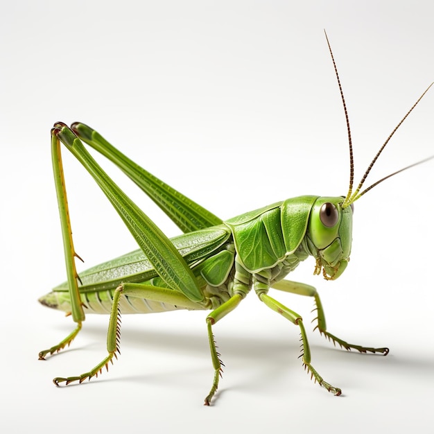 green grasshopper on white background