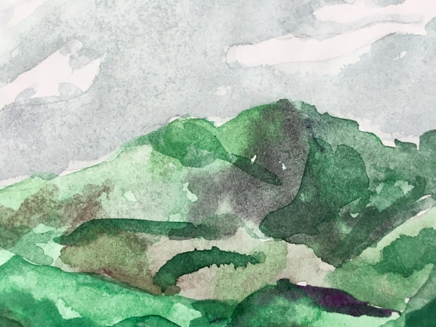 Green and Grey Contemporary Geometric Sketch. Asian Hiking Rocky Background. Mountain Illustration. Stylized Japanese Watercolor Mountains. Fun Himalayas. Watercolour Korea Print.