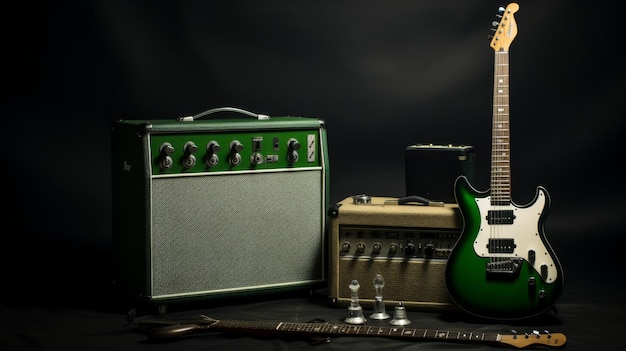 Green Guitar Amp and Glass of Wine