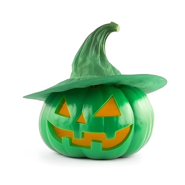 Green halloween pumpkin in hat