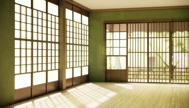 Green hallway Clean japanese minimalist room interior