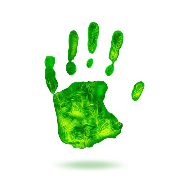 Green handprint on white background