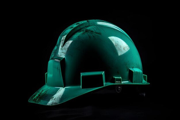 Green hard hat on black background