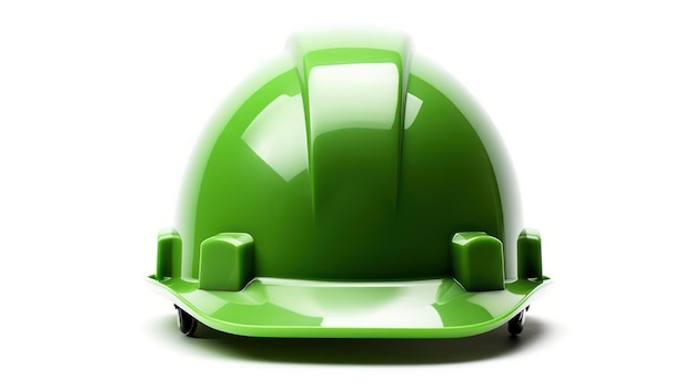 白い背景の上の緑のヘルメットと安全ヘルメット