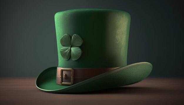 A green hat with a clover on it