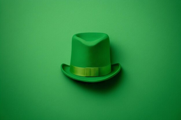 A green hat with a gold band is on a green background.