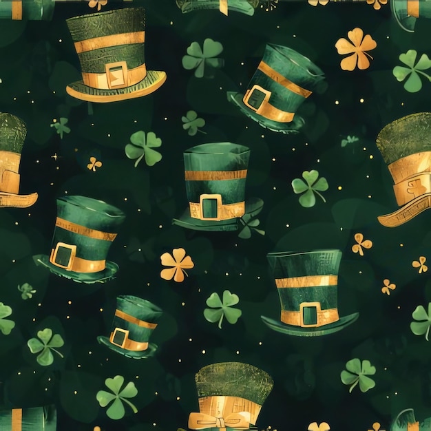 Green hats and clovers as abstract background wallpaper banner texture design with pattern vector Green colors