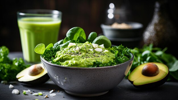 Green healthy salad with spinach brussels sprouts avocado