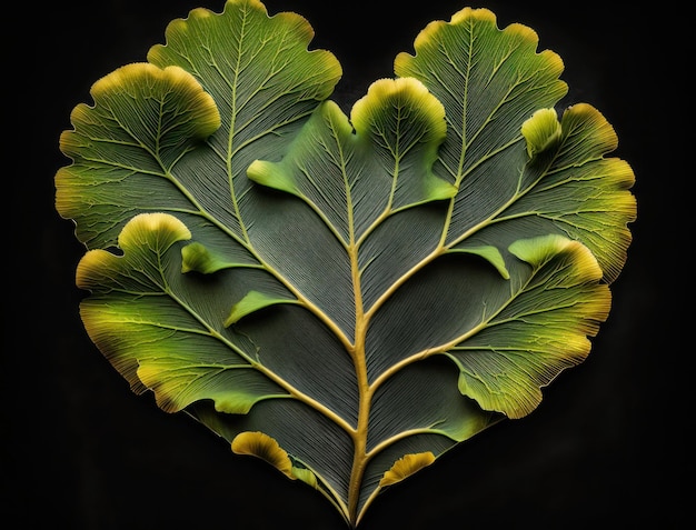 Green heart made by Ginkgo biloba leaves Environmental protection concept created with Generative AI technologyx9